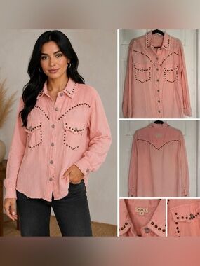 Oversized POL Pink Studded Button Down Shirt S
